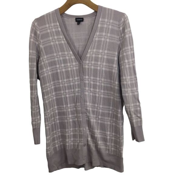 Torrid Lilac Purple & Pink Plaid Boyfriend Cardigan Sweater Size Large - Picture 1 of 8